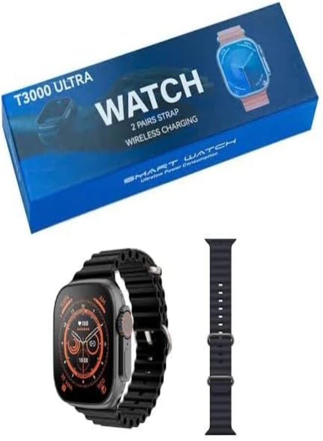 Smart Watch T3000 Ultra Smart Watch with HD Screen and NFC, Bluetooth Calls, Wireless Charging, Touch Screen, Fitness Tracker Compatible with iOS and Android, Men and Women Black