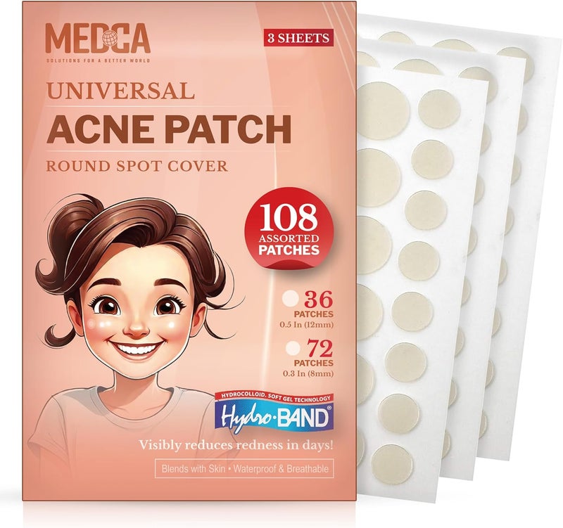 Acne Care Pimple Patch Absorbing Cover Hydrocolloid Bandages 108 Count Two Universal Sizes Acne Spot Treatment for Face Skin Spot Patch That Conceals Acne Reduces Pimples and Blackheads
