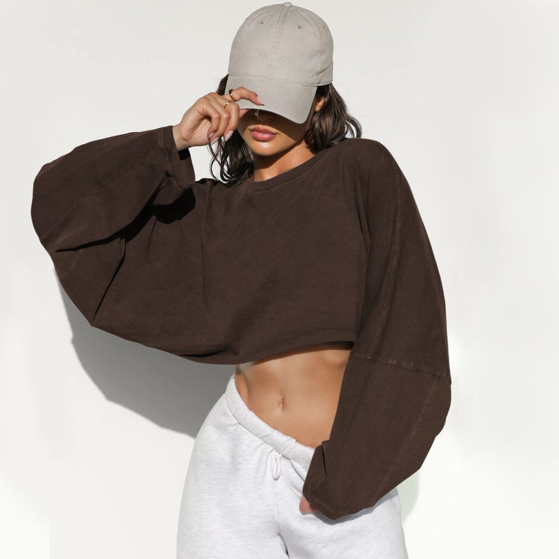 2024 Navel Crewneck Sweater Women'S Short Sports Base Shirt T-Shirt Knitted Shirt Long Sleeve Top - Image 1