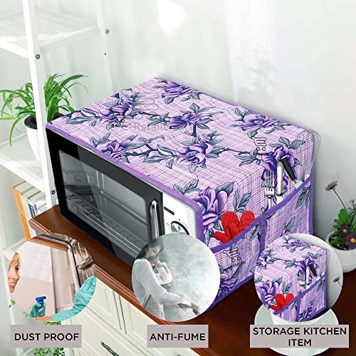 E-Retailer® Polyester 3-Layered Microwave Oven Top Cover With 4 Utility Pockets Suitable for Upto 30 Liter (Color- Purple, Size-36x14 Inches Inches) - Image 2