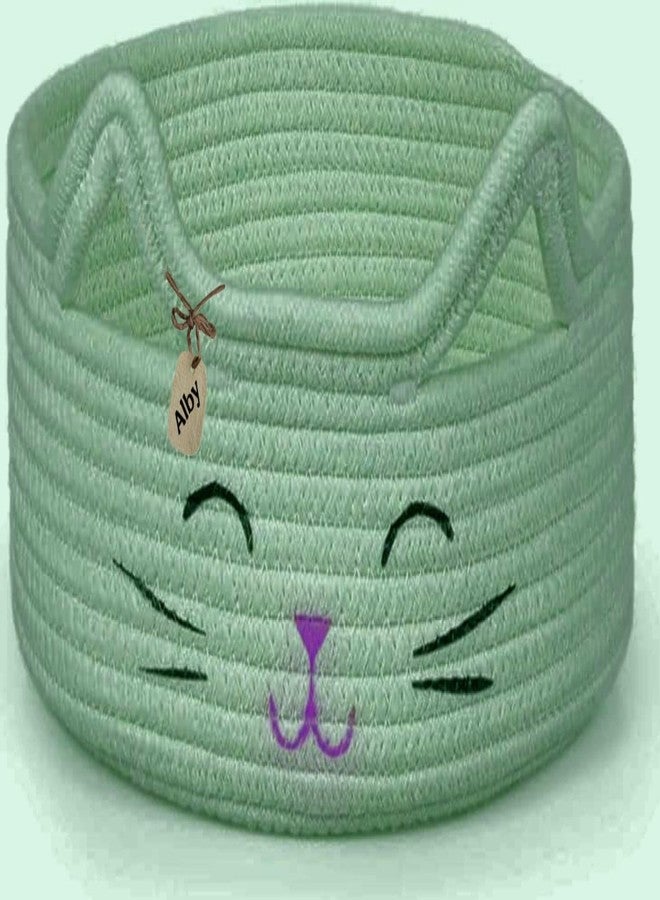 GOODIE® -Small Cat Storage Basket, Black Cute Basket for Toys, Dog Toy Basket, Woven Rope Basket for Organizing, Empty Gift Basket for Baby, Black, 9.8 x 4 inches (Green pink nose, 9x4)