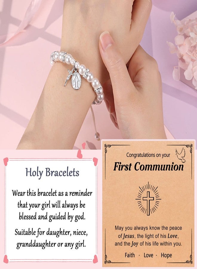 UNGENT THEM First Communion Gifts for Girls Catholic First 1st Holy Communion Decorations Cross Rosary Bracelets Goddaughter - Image 2