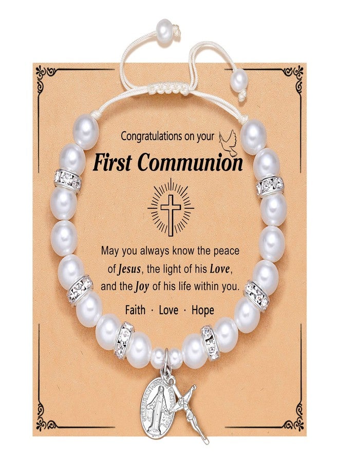 UNGENT THEM First Communion Gifts for Girls Catholic First 1st Holy Communion Decorations Cross Rosary Bracelets Goddaughter - Image 1
