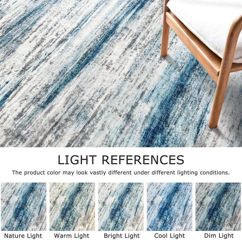 KOZYFLY Modern Abstract Runner Rug, 2x7 Kitchen Rugs Non-Slip Washable Soft Striped Runners for Hallways, Print Blue Carpet Runner for Entryway Bathroom Laundry Room Foyer - Image 3