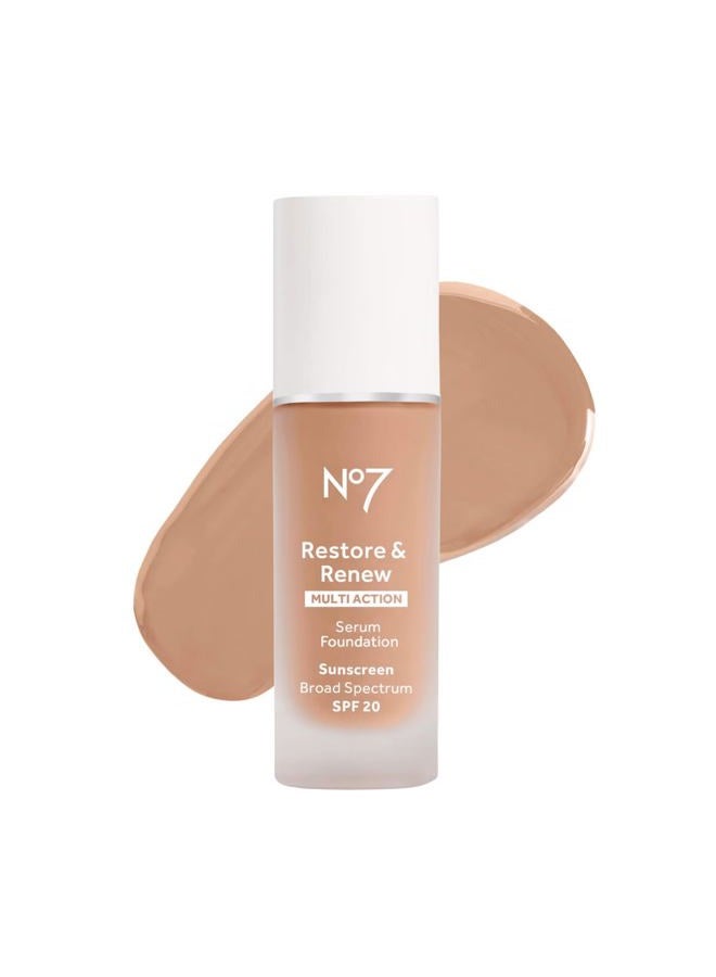 No7 Restore & Renew Multi Action Serum Foundation - Warm Beige - Liquid Foundation Makeup with Vitamin C, Vitamin E & Collagen for Face - Beauty Skin Serum Formula with Medium Coverage (30ml) - Image 1