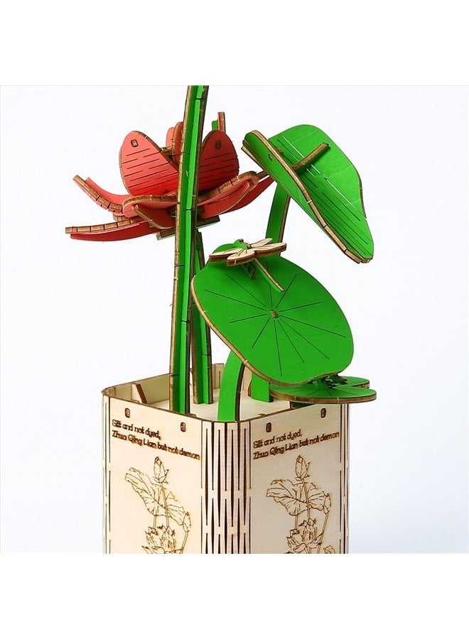 3D Wooden Puzzles Gardening Series Lotus Model Building DIY Science Kit Birthday for Adults & Teens to Build Combination  - Image 5