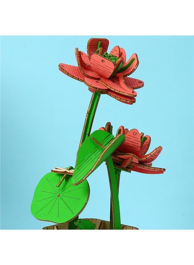 3D Wooden Puzzles Gardening Series Lotus Model Building DIY Science Kit Birthday for Adults & Teens to Build Combination  - Image 4
