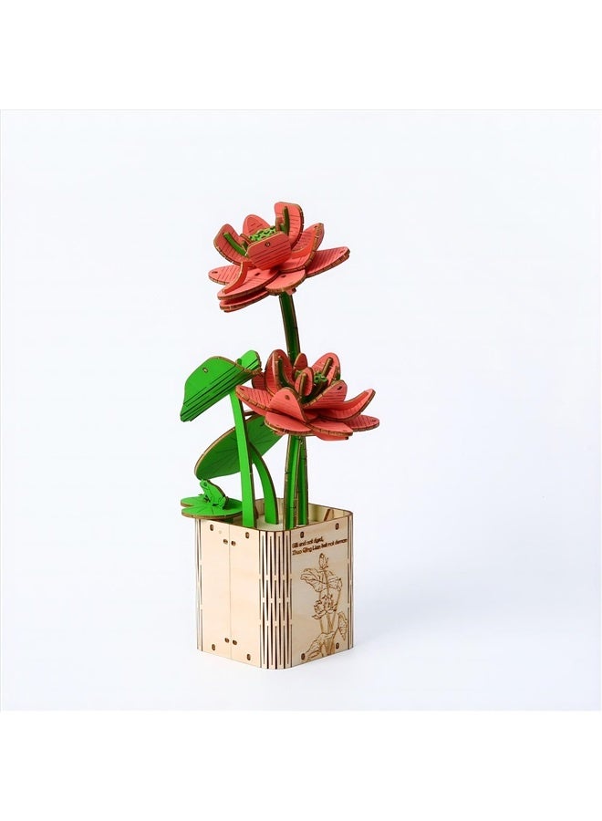 3D Wooden Puzzles Gardening Series Lotus Model Building DIY Science Kit Birthday for Adults & Teens to Build Combination  - Image 2