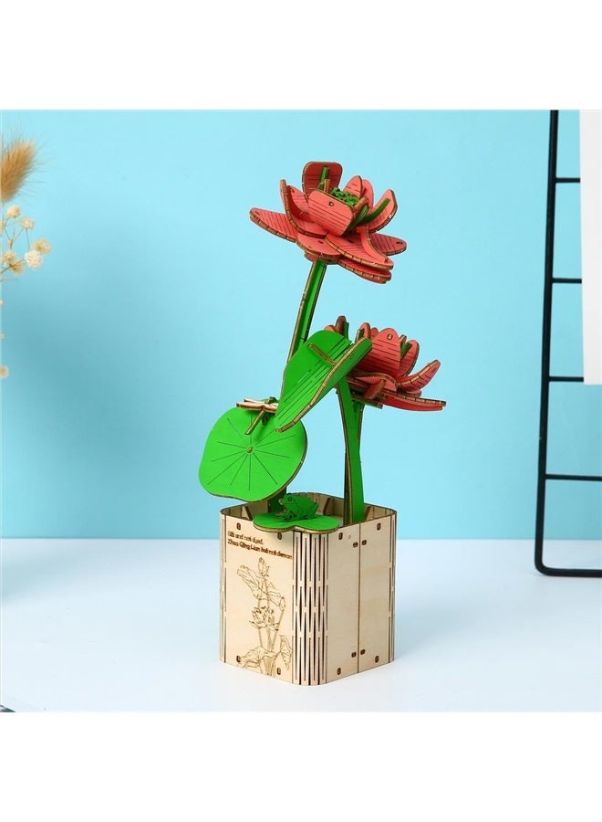 3D Wooden Puzzles Gardening Series Lotus Model Building DIY Science Kit Birthday for Adults & Teens to Build Combination  - Image 3