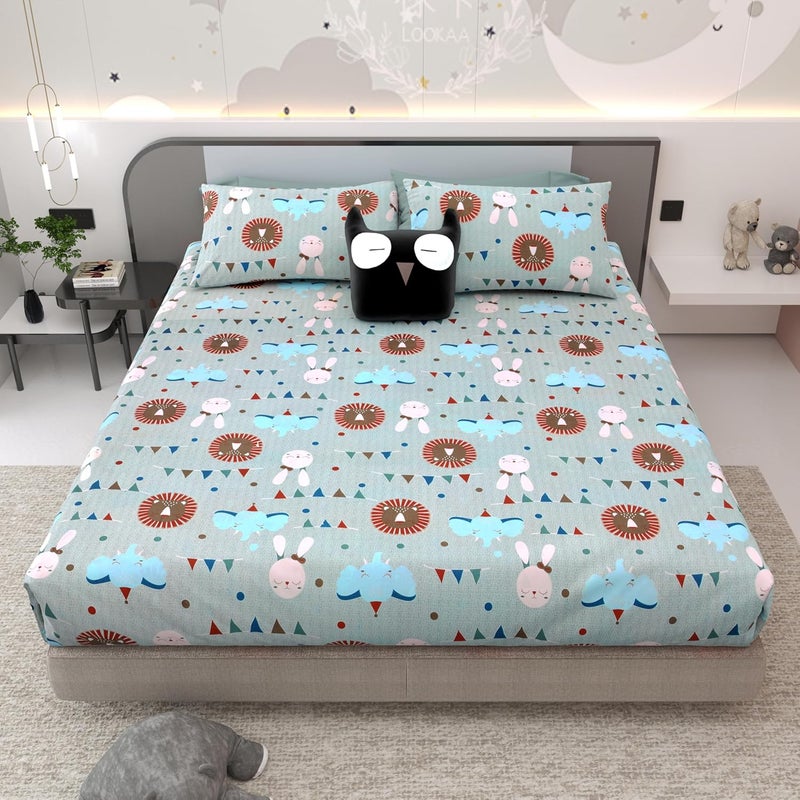 160TC 100 Cotton Double Bed Size Cartoon Printed Kids Bedsheet Bedding Set of Double Bed 108X100 Size Flat Bed Cover with 2 Pillow Covers with Cartoon Flower Printed  - Image 2