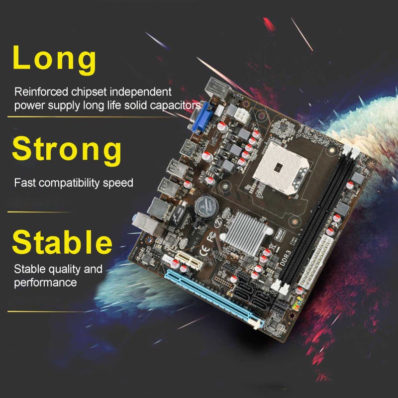 DDR3 Computer Motherboard FS1 CPU Support AMD A4, A6, A8 Series Processors Supports up to 16G Memory 1066HMz/1333HMz Realtek 100Mbit USB2.0 SATA2.0 All-Solid Capacitors High-Speed Transmission Strong - Image 2