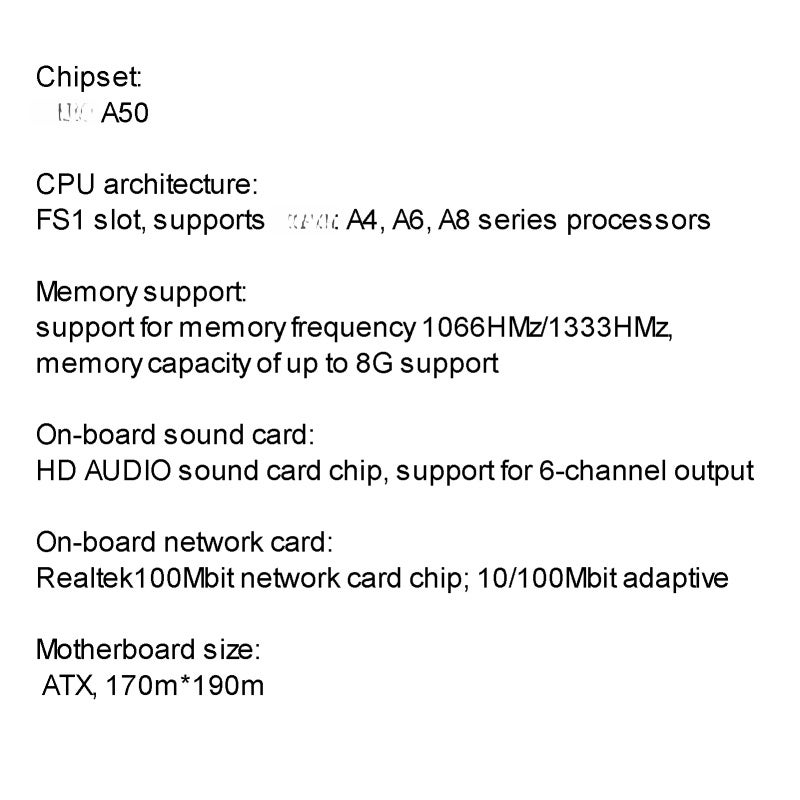 DDR3 Computer Motherboard FS1 CPU Support AMD A4, A6, A8 Series Processors Supports up to 16G Memory 1066HMz/1333HMz Realtek 100Mbit USB2.0 SATA2.0 All-Solid Capacitors High-Speed Transmission Strong - Image 5