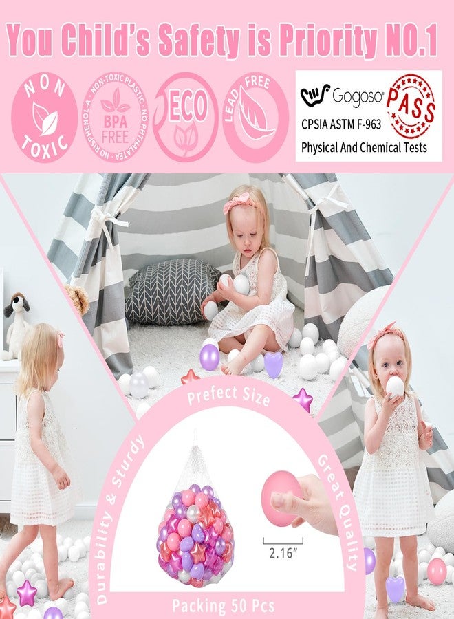 جوجوسو كرات GOGOSO Star Ball Pit، كرات بلاستيكية ملونة مقاومة للكسر وخالية من مادة BPA، مثالية للعب الأطفال الصغار، لتزيين حفلات الكريسماس، لافتة سوار صداقة عملاقة، أحمر بنفسجي، 50 كرة مقاس 2.15 بوصة. - Image 3