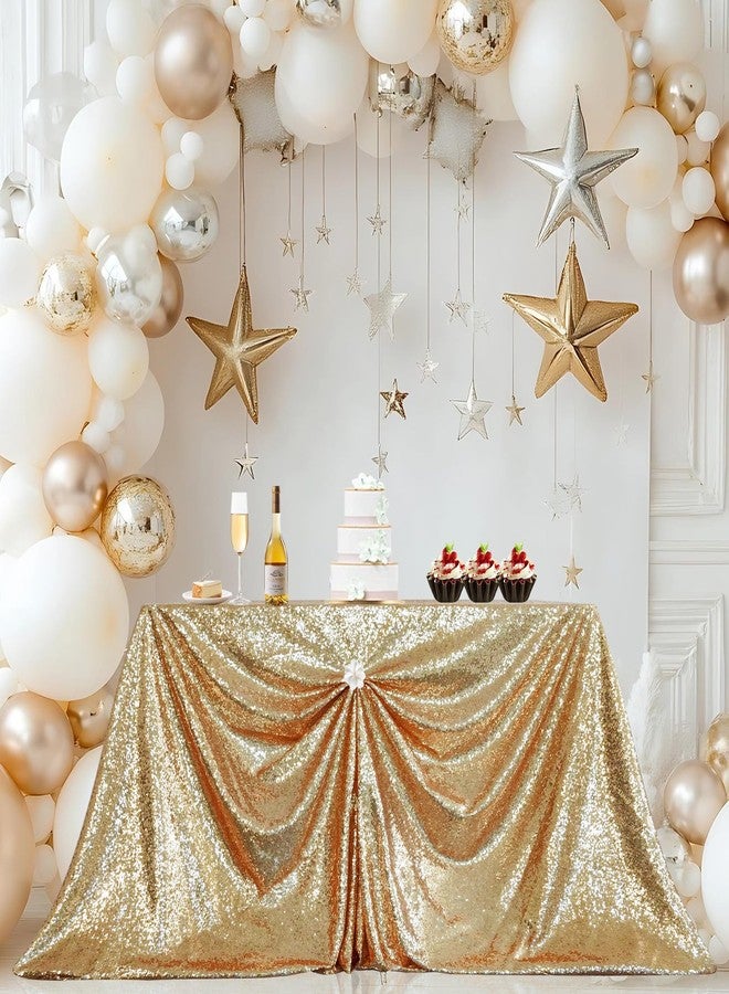 PartyDelight Sequin Tablecloth Light Gold Table Cloth Rectangular for Wedding Sweetheart 60"x 102" - Image 1