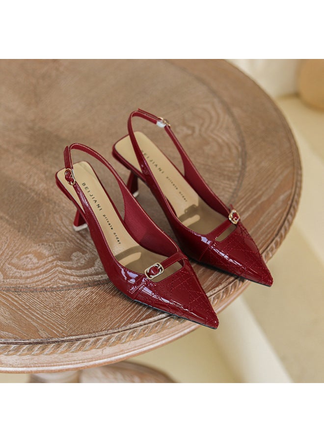 Source Customized Baotou Sandals Women's Pointed Toe Stiletto High Heels Patent Leather Goatskin Back Strap 276-9