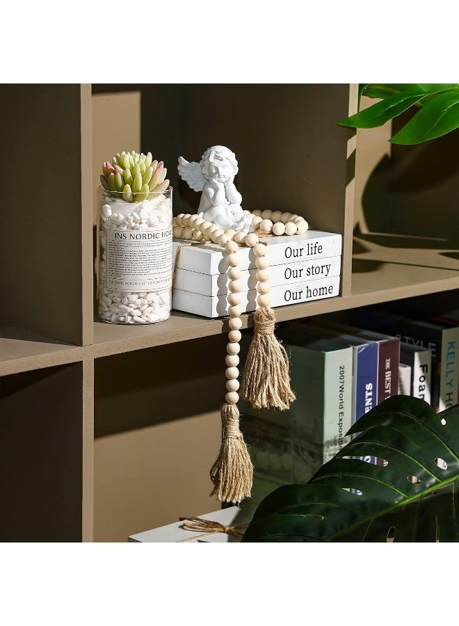 Jetec Jetec Decorative Display Books Hardcover, Faux Farmhouse Stacked for Coffee Tables Shelves with Wood Bead Tassels 58 Inch, 3 Pieces, White (Our Life, Our Story, Our Home)  - Image 3