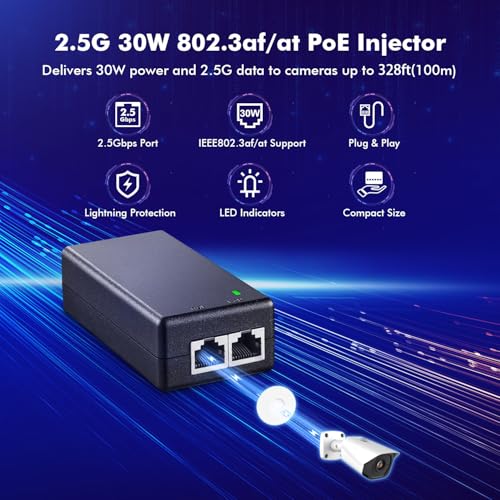 MokerLink 2.5 Gigabit PoE Injector, 802.3af/at 30W, 2.5G/1G/100M Ethernet, Plug & Play, Non-PoE to PoE Adapter, Distance Up to 100 Meters (328 ft.) - Image 2