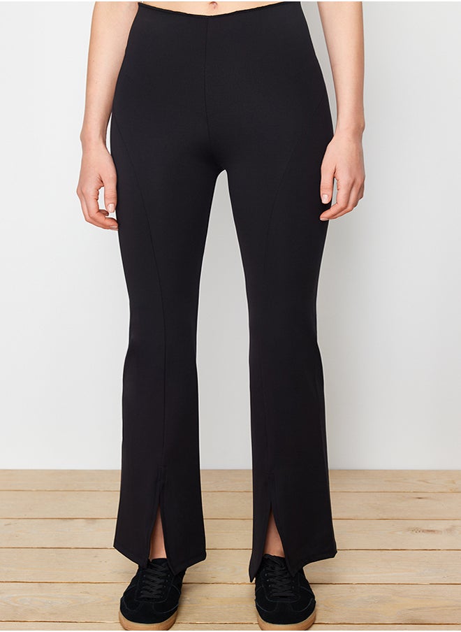 trendyol Premium Black Diver/Scuba Fabric Slit Detailed Flare Leg Knitted Sports Sweatpants THMSS24EA00003  - Image 4