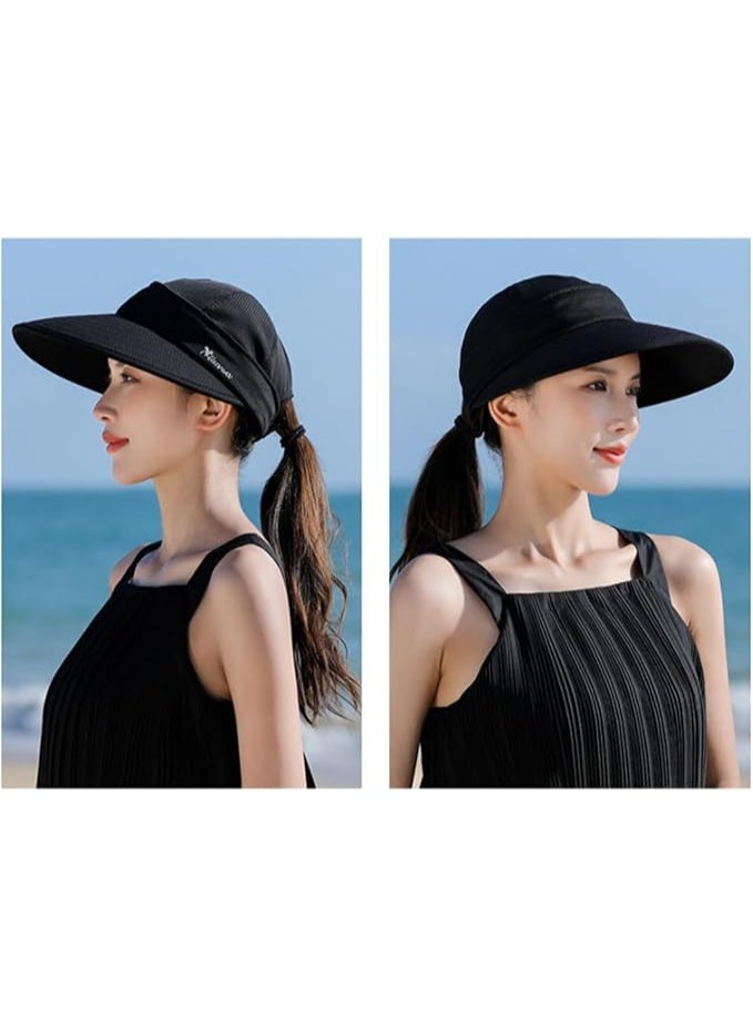 JCD Women's Summer Sun Hat, Detachable Visor, Wide Brim UV Protection, Black - Image 5