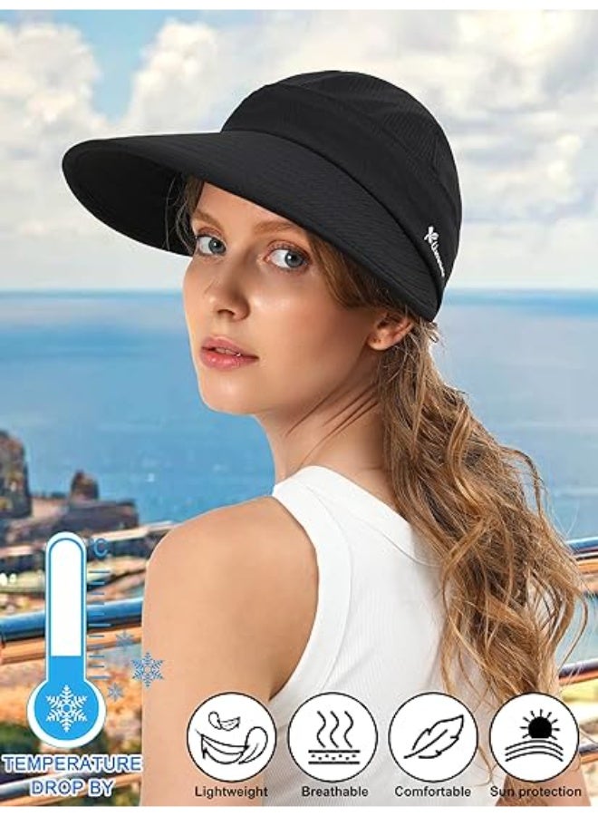 JCD Women's Summer Sun Hat, Detachable Visor, Wide Brim UV Protection, Black - Image 2