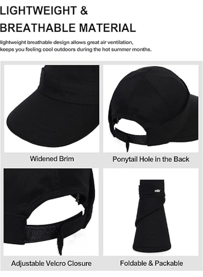 JCD Women's Summer Sun Hat, Detachable Visor, Wide Brim UV Protection, Black - Image 3