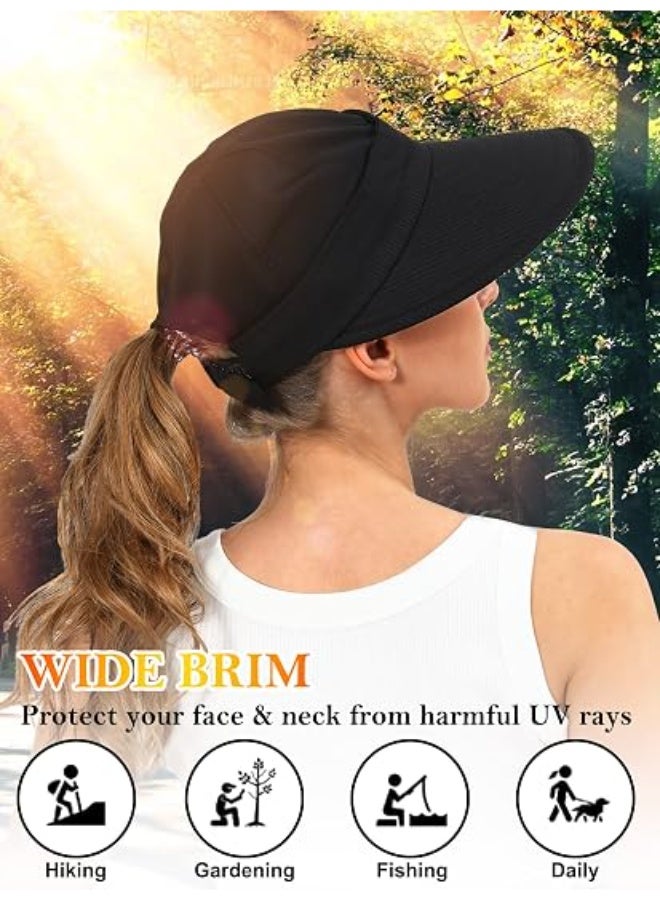 JCD Women's Summer Sun Hat, Detachable Visor, Wide Brim UV Protection, Black - Image 4