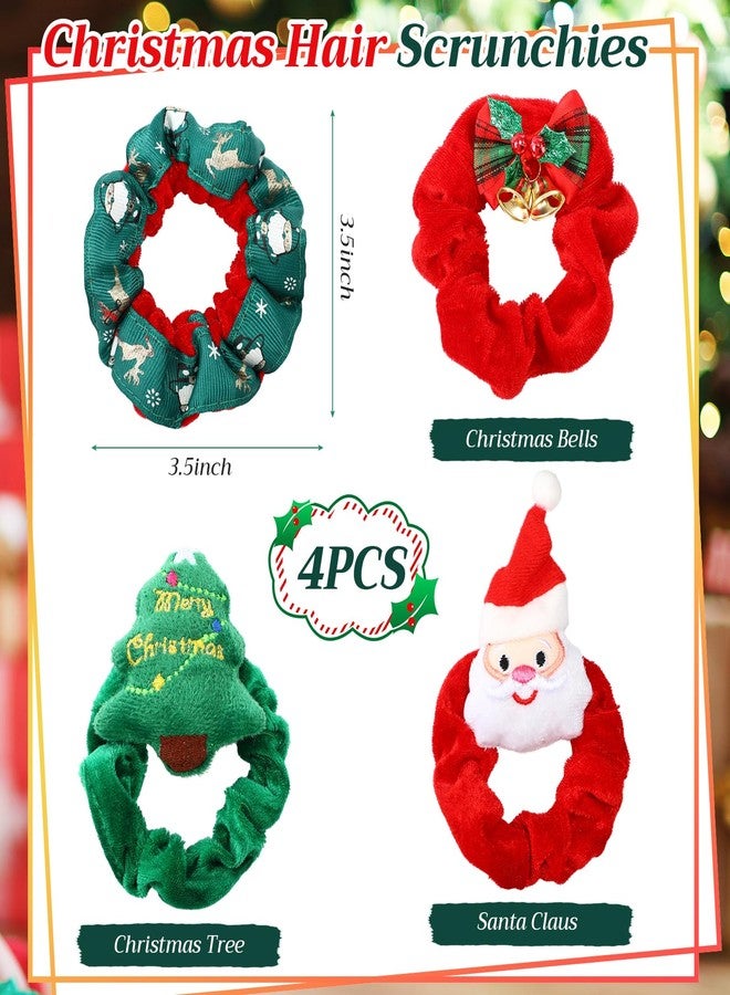 Maysing 6 Pcs Christmas Headband for Women Set 2 Pearl Rhinestone Knotted Crystal Headband 4 Xmas Hair Scrunchies, Wide Top Knot Red Green Jeweled Fashion Christmas Holiday Hair Accessory Outfits Gift - Image 3