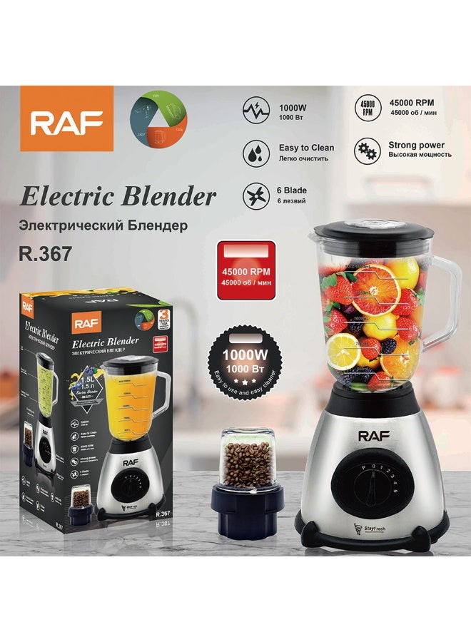 آر إيه أف خلاط RAF R.367 1000 واط 1.5 لتر منزلي، عصارة زجاجية طازجة، خلاط سموثي مع وعاء زجاجي مزدوج - Image 4