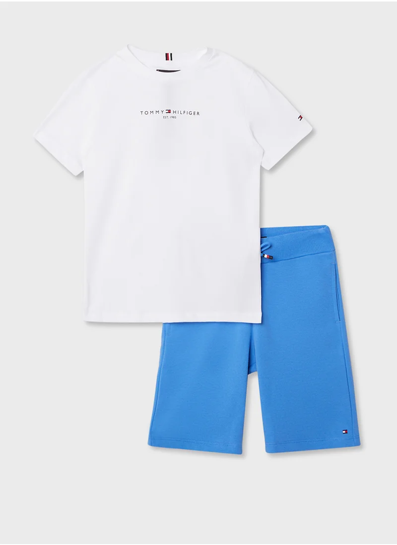 تومي هيلفيغر Kids Essential Crew Neck T-Shirt & Shorts Set