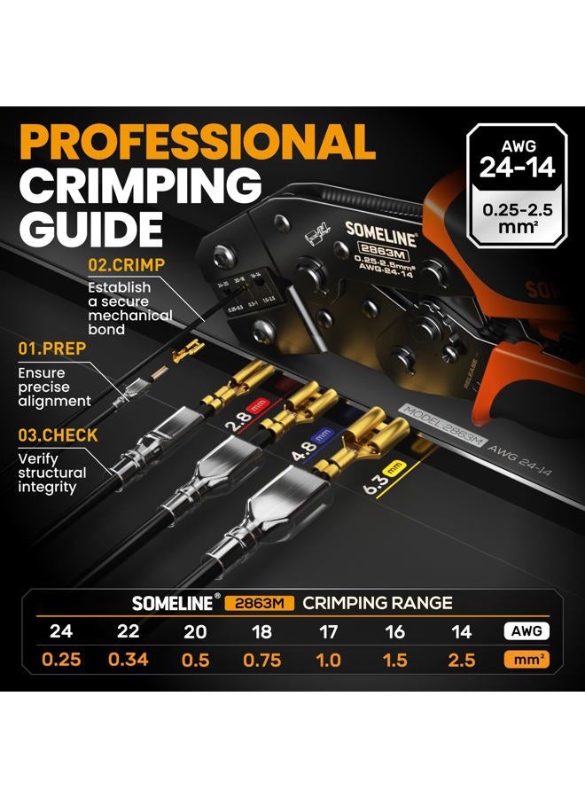 SOMELINE ® Crimping Pliers Set [0.25-2.5mm²] - 6 Types with Flat Ferrules, Splice and Crimping Tool - Image 2