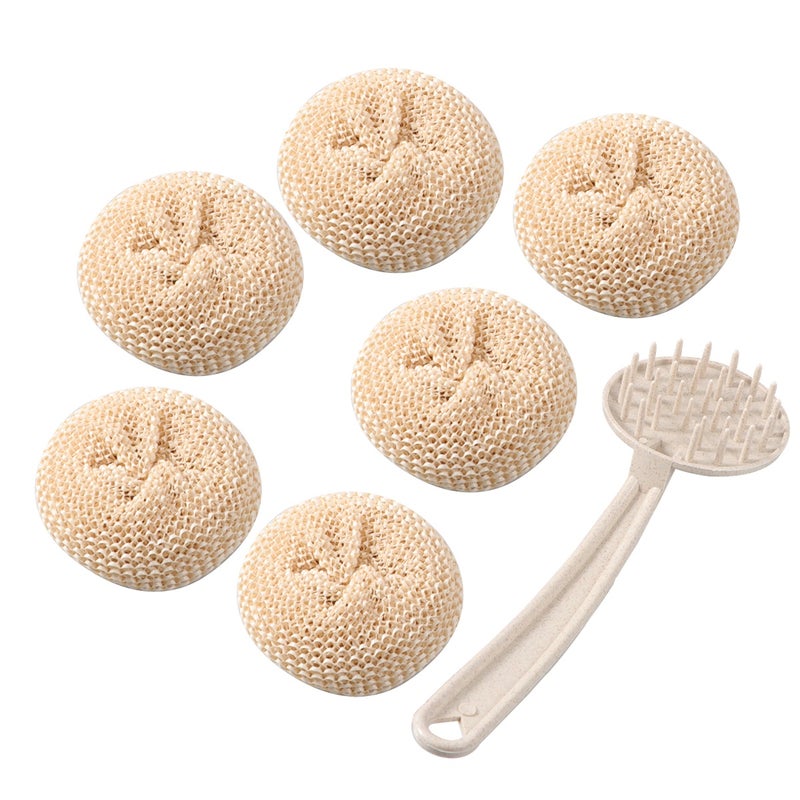 Fiber Dish Washing Dish Cleaning Kitchen Bowl Washing Pot Brushing (6 Fiber 1 Brush) - Image 1