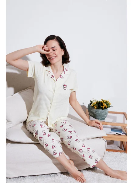 ليلا Regular Fit Shirt Collar Short Sleeve Pajama Set Women's Pajama Set 65740102