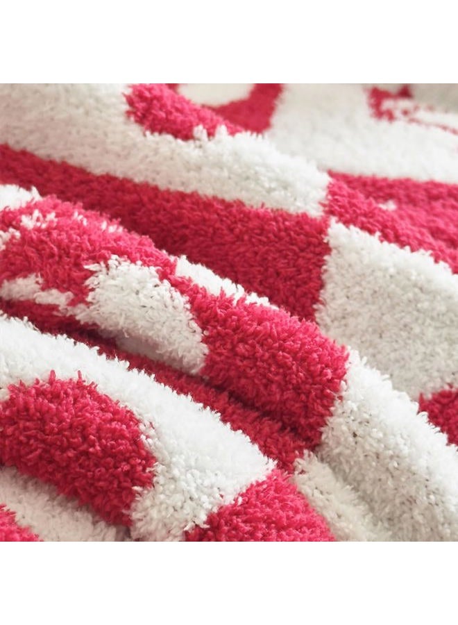 FELENIW Ultra Soft Cozy Fluffy Microfiber Checkered Knitted Throw Blanket Cherry Checkerboard Double Sided Lightweight Warm Bed Blanket for Valentine's Day Mother's Day Birthday Gifts 50x60 Inch Red (Red) - Image 5