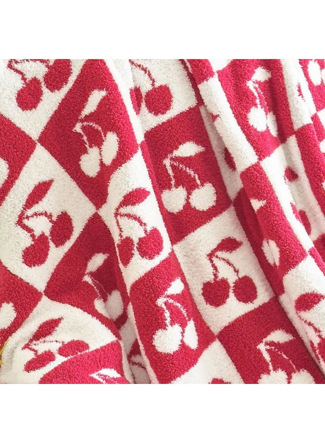 FELENIW Ultra Soft Cozy Fluffy Microfiber Checkered Knitted Throw Blanket Cherry Checkerboard Double Sided Lightweight Warm Bed Blanket for Valentine's Day Mother's Day Birthday Gifts 50x60 Inch Red (Red) - Image 4