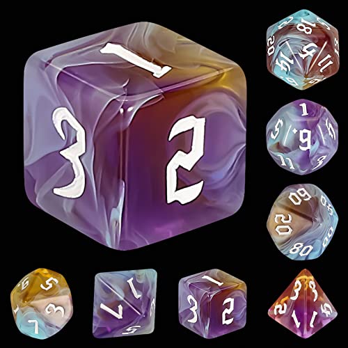 QMAY DND Dice Set DD Polyhedral Dice 7pcs for Dungeons and Dragons Water Blue and Purple - Image 5