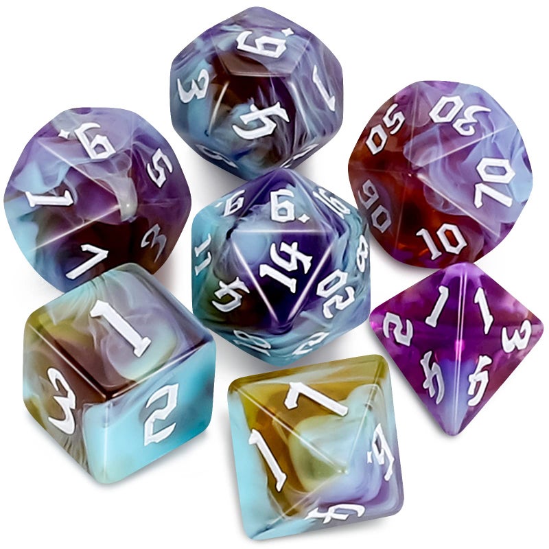 QMAY DND Dice Set DD Polyhedral Dice 7pcs for Dungeons and Dragons Water Blue and Purple - Image 3