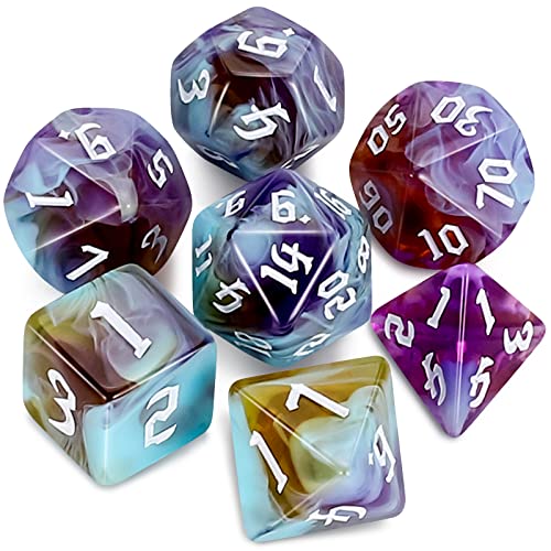 QMAY DND Dice Set DD Polyhedral Dice 7pcs for Dungeons and Dragons Water Blue and Purple - Image 1