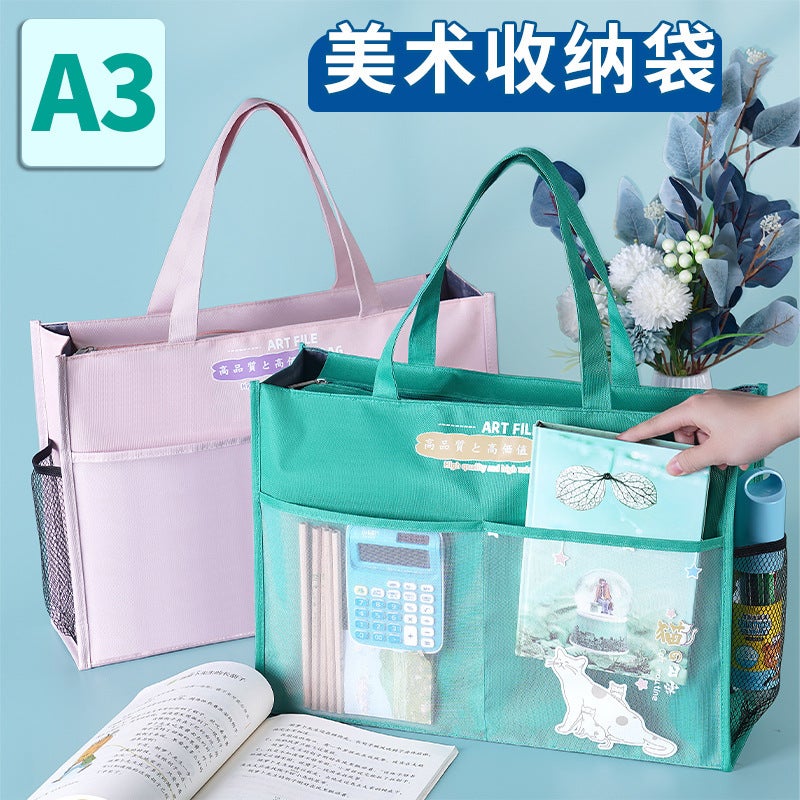 A3 Art Bag 8 Open 8K File Bag Mesh Tutoring Bag Student Painting Bag Thickeneded Hand Bag Stereo Storage - Image 2