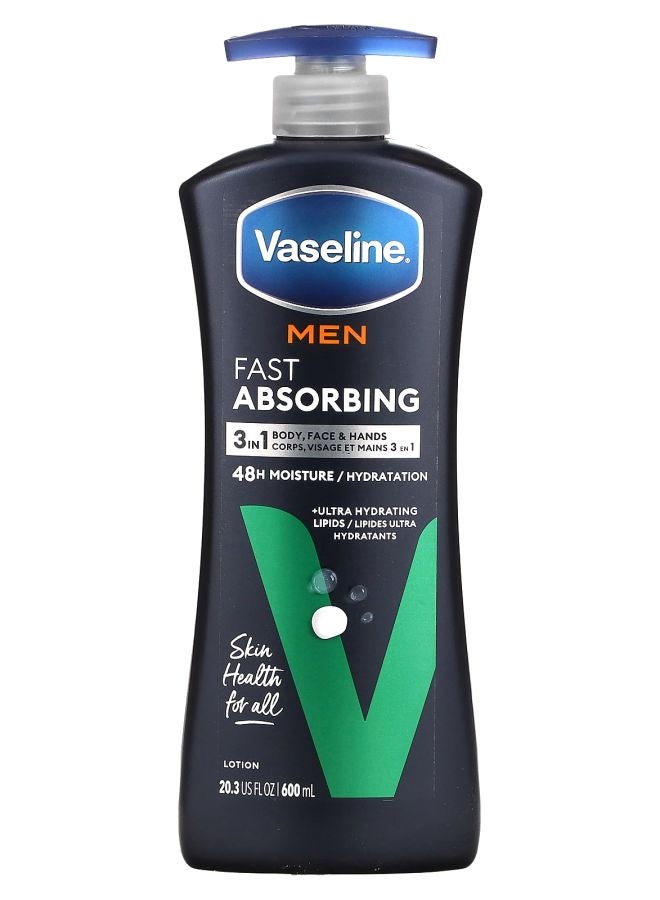 Vaseline لوسيون الجسم والوجه للرجال سريع الامتصاص 20.3 أونصة سائلة (600 مل)