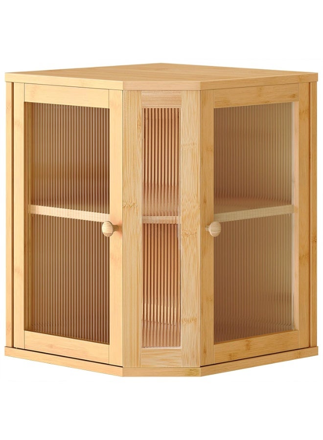 Arabest Bamboo Bread Box, Kitchen Countertop Corner Bread Box, Large Capacity 2-Tier Bread Container, Bread Storage Container with Dual Rippled Acrylic Doors, for Kitchen Food Storage, Natural YL12MB01 - Image 1