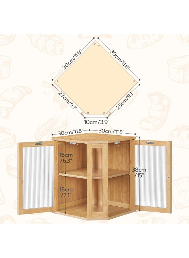 Arabest Bamboo Bread Box, Kitchen Countertop Corner Bread Box, Large Capacity 2-Tier Bread Container, Bread Storage Container with Dual Rippled Acrylic Doors, for Kitchen Food Storage, Natural YL12MB01 - Image 2
