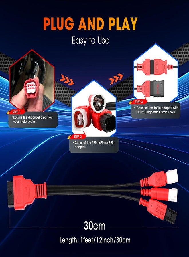 Autel Original 3-in-1 OBD2 Adapter Cable,16 Pin to 6/4/3 Pin OBD Diagnostic Cable, OBD2 to OBD1 6pin 4pin 3pin Plug Adapter for Motorcycle Honda/Guzzi/Kawasaki/Suzuki, Compatible with OBDII Scanners - Image 5