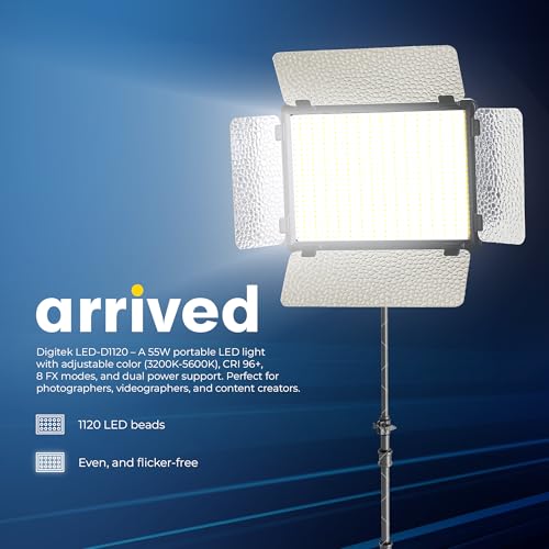 Digitek (LED-D1120) 55W Portable LED Video Light with Barndoor, 2700K-6500K Color Temp, 3750 LM, 8 FX Modes, RA 96, 1120 Lamp Beads, AC/DC Power, 1/4 Mount, Studio Light For Photography & Video Shoots - Image 3
