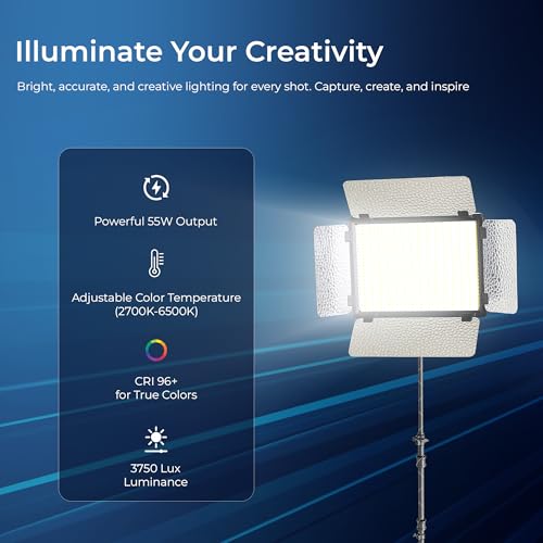 Digitek (LED-D1120) 55W Portable LED Video Light with Barndoor, 2700K-6500K Color Temp, 3750 LM, 8 FX Modes, RA 96, 1120 Lamp Beads, AC/DC Power, 1/4 Mount, Studio Light For Photography & Video Shoots - Image 2