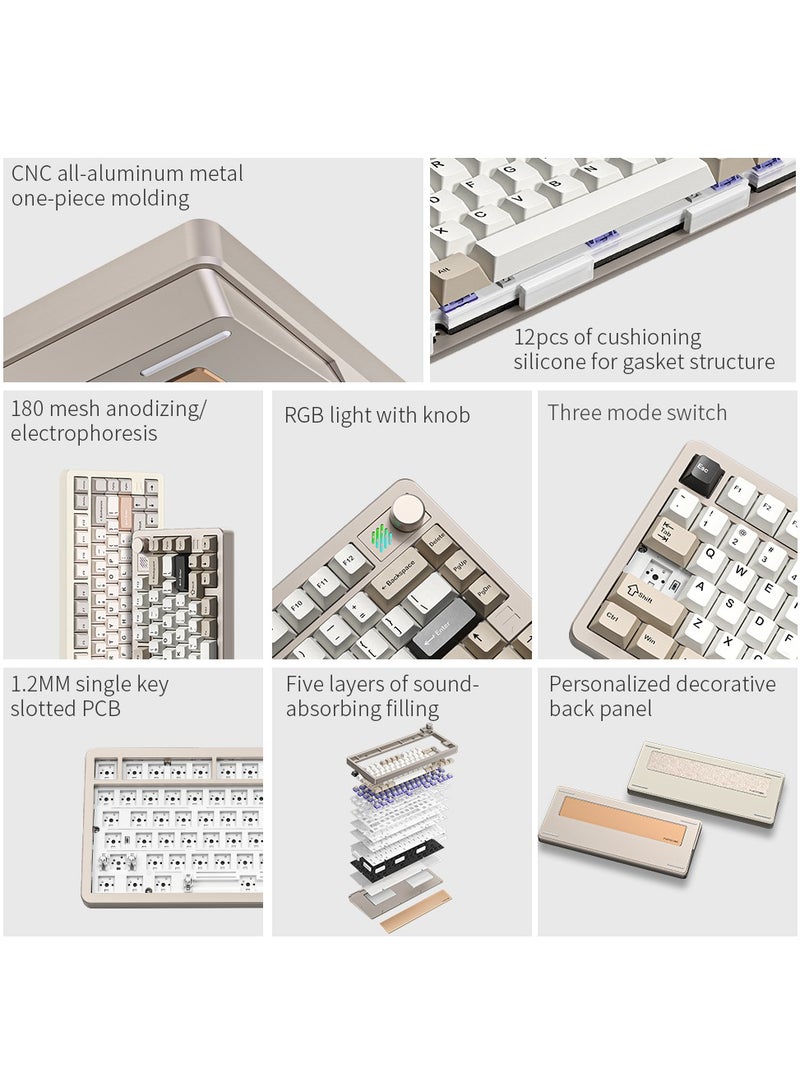 F75 Wireless Aluminum Mechanical Keyboard, Tri-Mode BT5.0/2.4GHz/USB-C Hot Swappable Custom Keyboard, Gasket Structure, RGB Backlit Gaming Keyboard for PC/Tablet/PS/Xbox, Dawn Gold - Image 4