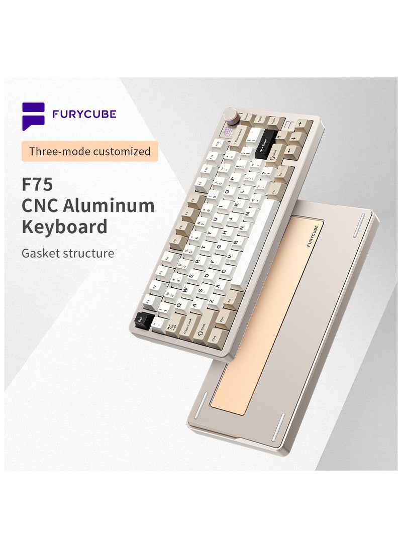 F75 Wireless Aluminum Mechanical Keyboard, Tri-Mode BT5.0/2.4GHz/USB-C Hot Swappable Custom Keyboard, Gasket Structure, RGB Backlit Gaming Keyboard for PC/Tablet/PS/Xbox, Dawn Gold - Image 3