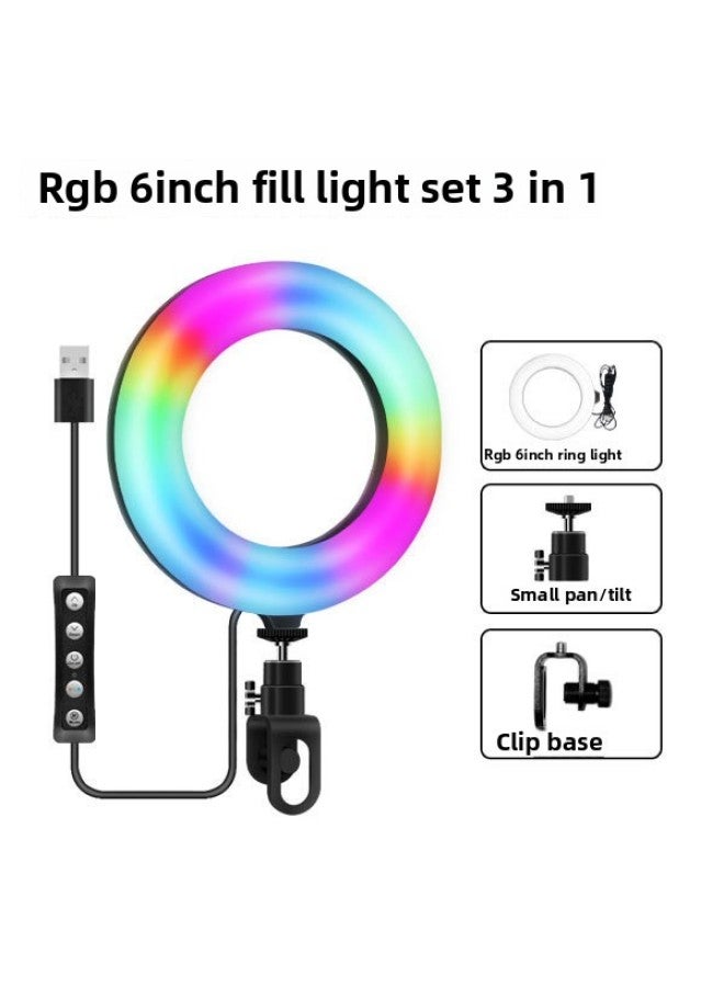 6 Inch Small Fill Light Computer Video Conference Rgb Ring Clip Network Teaching Notebook Led Live Light-Light Source Color:6 Inch RGB Colorful Desktop Live Light (lock)  - Image 1
