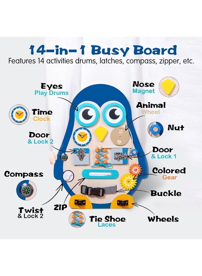 Factory Price سعر المصنع لوح مشغول خشبي على شكل بطريق 14 في 1 للأطفال الصغار – لعبة مركز النشاط مونتيسوري - Image 3