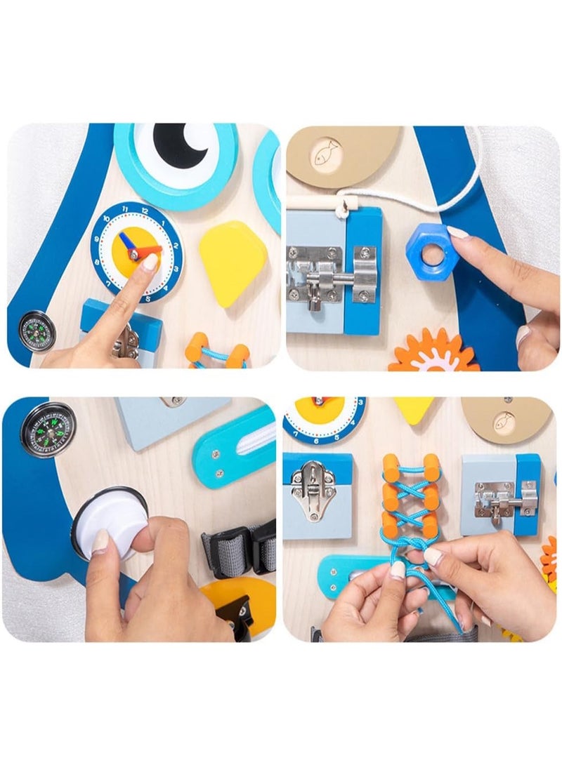 Factory Price سعر المصنع لوح مشغول خشبي على شكل بطريق 14 في 1 للأطفال الصغار – لعبة مركز النشاط مونتيسوري - Image 5