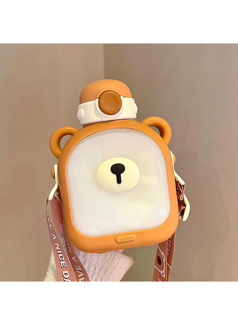 Square water cup for girls, large capacity straw cup for bears, student portable plastic cup